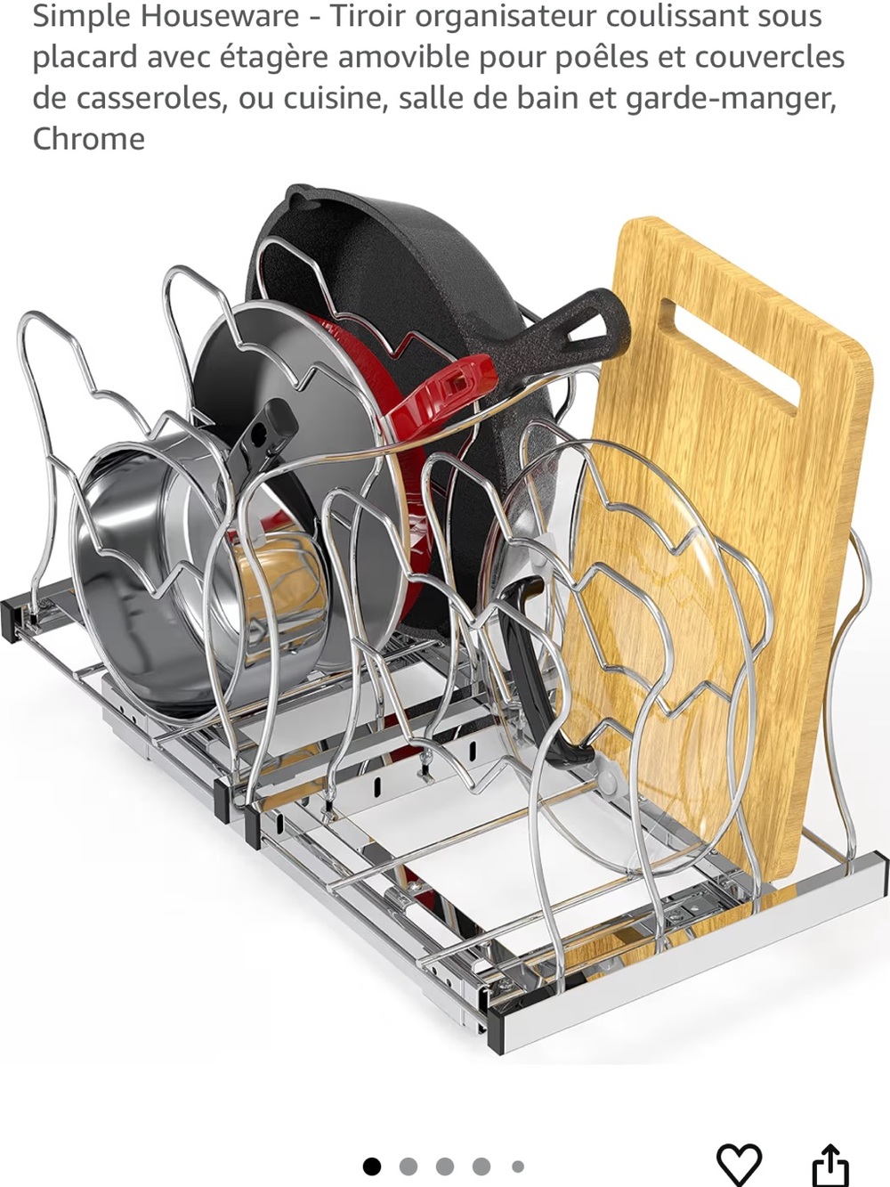 Amazon Chrome Cookware and Cutting Board Slide Organizer